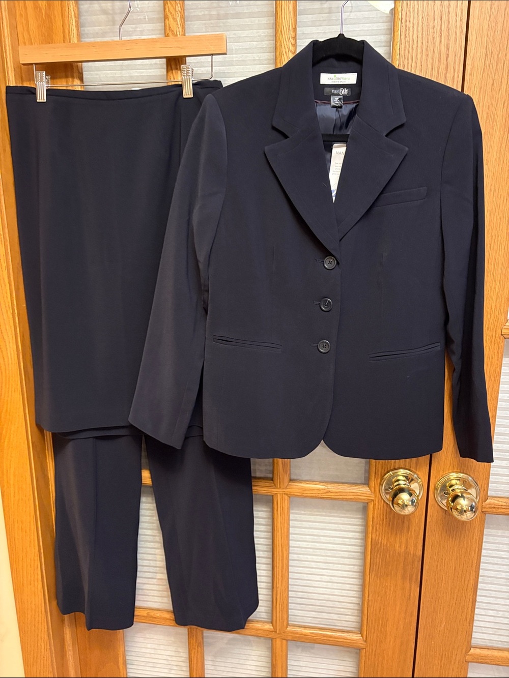 NWT/EUC East 5th Blazer Jacket with Skirt and Slacks Nanotex- Blue